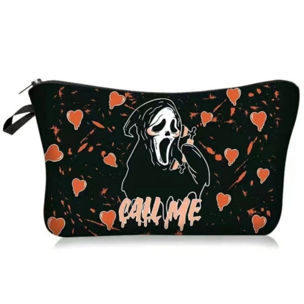 Halloween Cosmetic Pouch Bag Zip Scream  Orange Black Pink 8.5"×6.5"in NEW NWT
